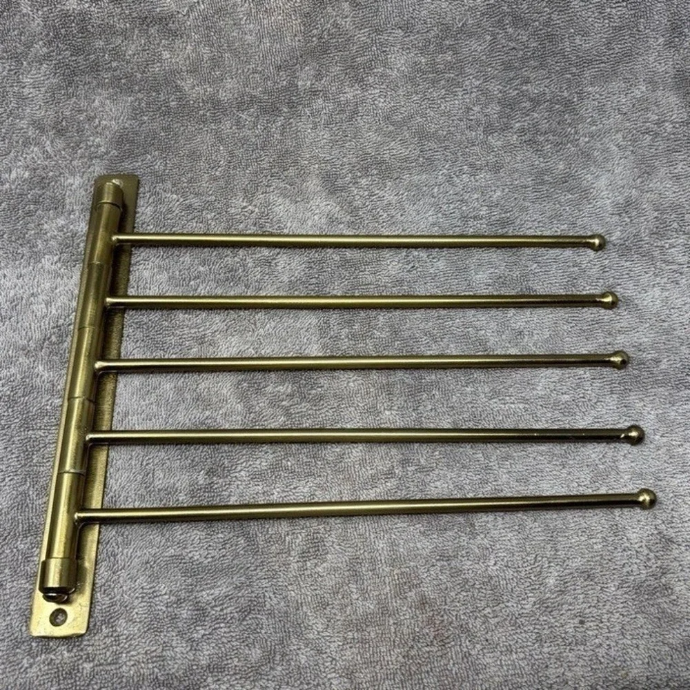 Vintage Brass Tone 5 Arm Swing Towel Rack Wall Mount Bathroom 10x11